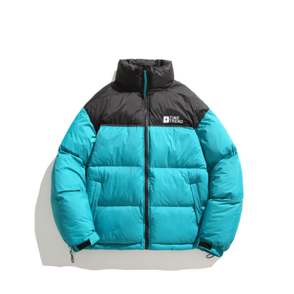 Men's Winter Jacket Male Quilted Jacket Winter Color Block With Stand Up Collar Thickened Padded Jacket With Zip Outdoor Long Sleeve Coat Casual Transition Jacket Winter Wadded Jacket - Image 3