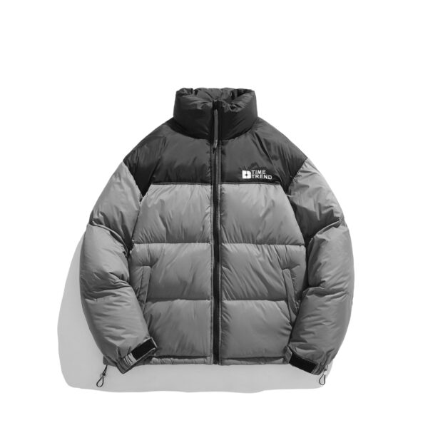 Men's Winter Jacket Male Quilted Jacket Winter Color Block With Stand Up Collar Thickened Padded Jacket With Zip Outdoor Long Sleeve Coat Casual Transition Jacket Winter Wadded Jacket - Image 2