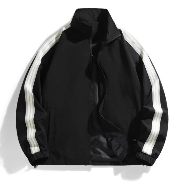Men's Loose Jacket Simple Style Solid Color Stand Collar Long Sleeve Top Full Zipper With Pockets - Image 2